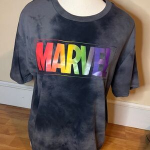 Marvel Rainbow Black gray smoke Cropped Tye Dye Short Sleeve Top Tee T-Shirt XXL